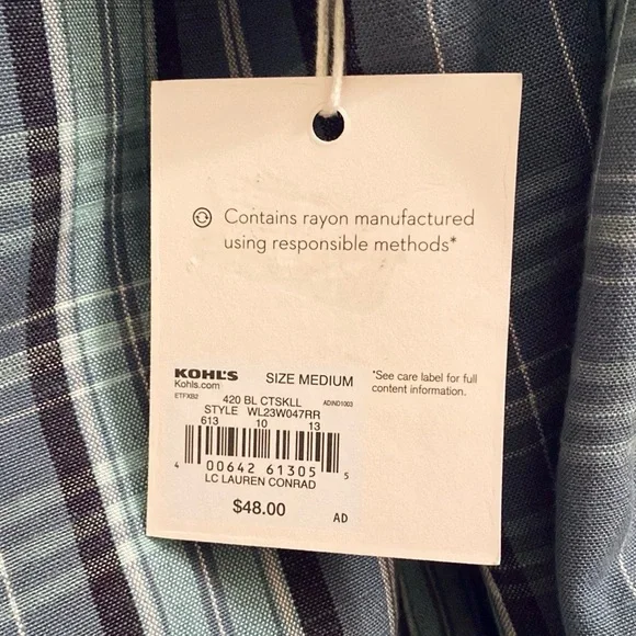 LC Lauren Conrad Teal Green Plaid Square Neck Balloon Sleeves Peasant Top Size M - Picture 9 of 15